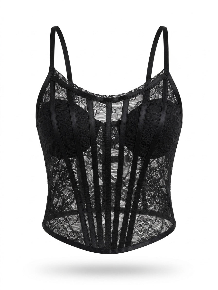 Corset de Encaje Negro Transparente