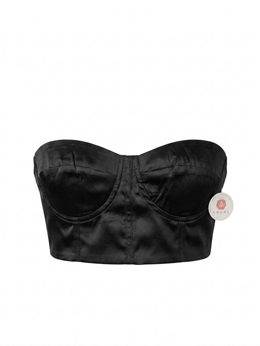 Top Strapless Negro Satinado
