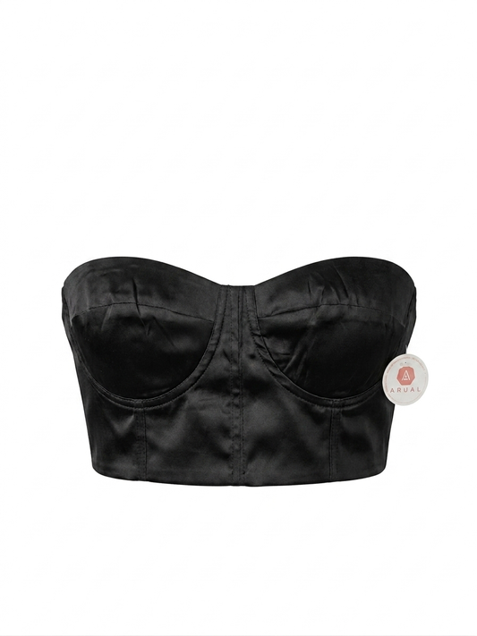 Top Strapless Negro Satinado