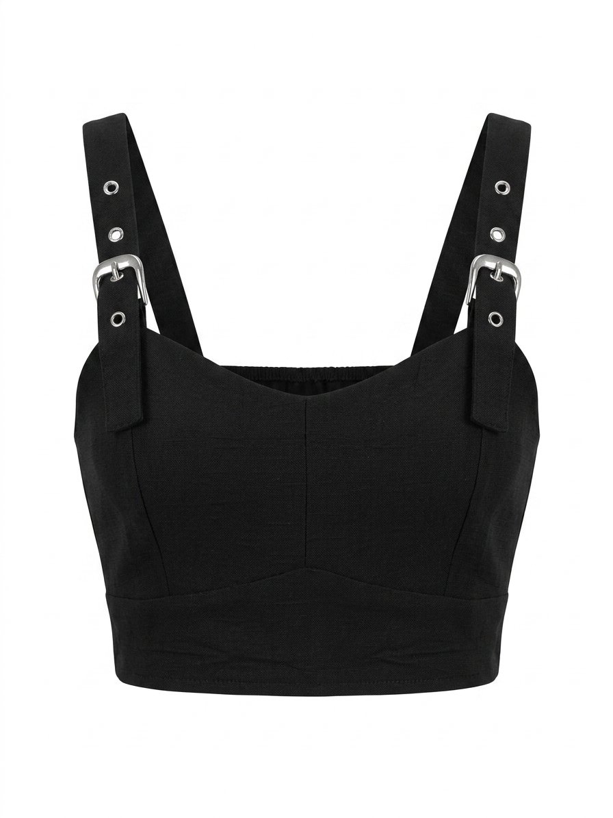 Top Negro Estructurado con Tirantes Hebilla