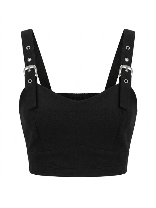 Top Negro Estructurado con Tirantes Hebilla