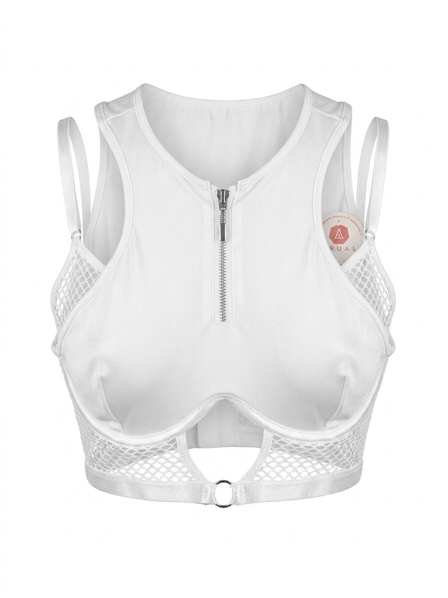 Crop Top Blanco Chic con Cierre Frontal